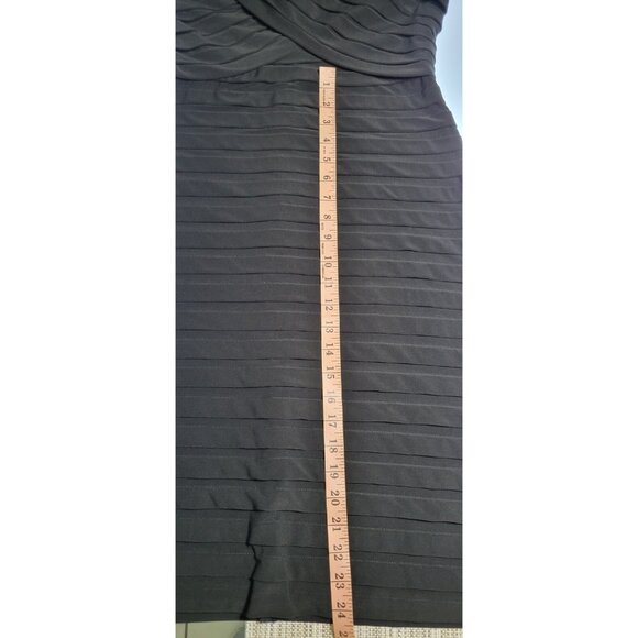 Adrianna Papell Dress Size 10 Black Sheath Pleated Midi Sleeve Cocktail Party - Picture 11 of 13
